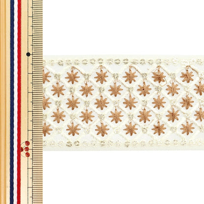 [De la cantidad 5] ArtilleraRibete "2024 Ribete bordado indio Blanco x marrón M-215K"