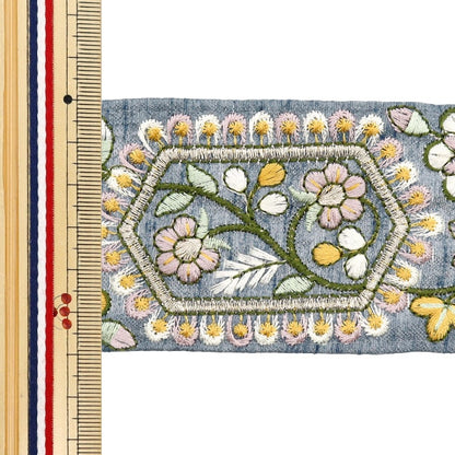 [De la quantité 5] artisanatGarniture "2024 Garniture de broderie indienne Gris x jaune M-231E"