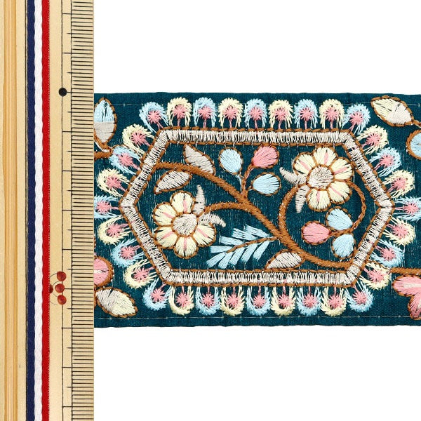 [De la quantité 5] artisanatGarniture "2024 Garniture de broderie indienne Vert x bleu M-231h"