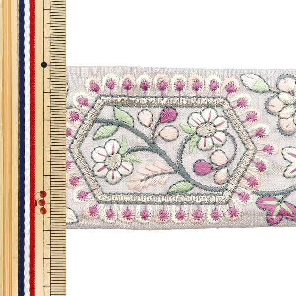 [De la cantidad 5] ArtilleraRibete "2024 Ribete bordado indio Gris x púrpura m-231j"