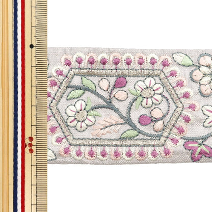 [De la cantidad 5] ArtilleraRibete "2024 Ribete bordado indio Gris x púrpura m-231j"