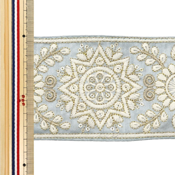 [De la cantidad 5] ArtilleraRibete "2024 Ribete bordado indio Gris x blanco M-294A13"