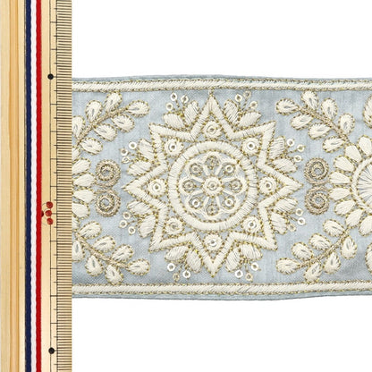 [De la cantidad 5] ArtilleraRibete "2024 Ribete bordado indio Gris x blanco M-294A13"