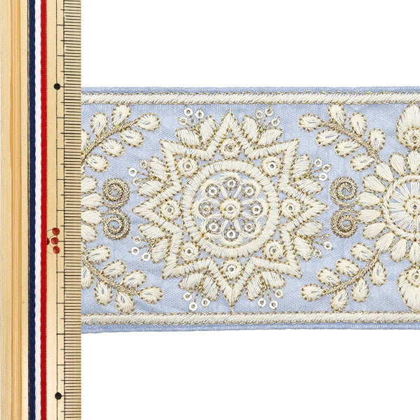 [Aus Menge 5] HandwerkBesätze 『2024 Indischer Stickereibesatz Grau X White M-294a2]