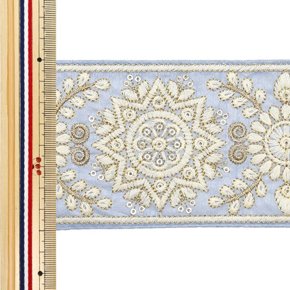 [Aus Menge 5] HandwerkBesätze 『2024 Indischer Stickereibesatz Grau X White M-294a2]