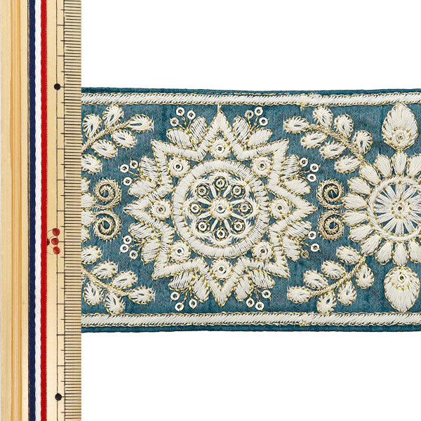 [De la cantidad 5] ArtilleraRibete "2024 Ribete bordado indio Verde x blanco M-294A5"