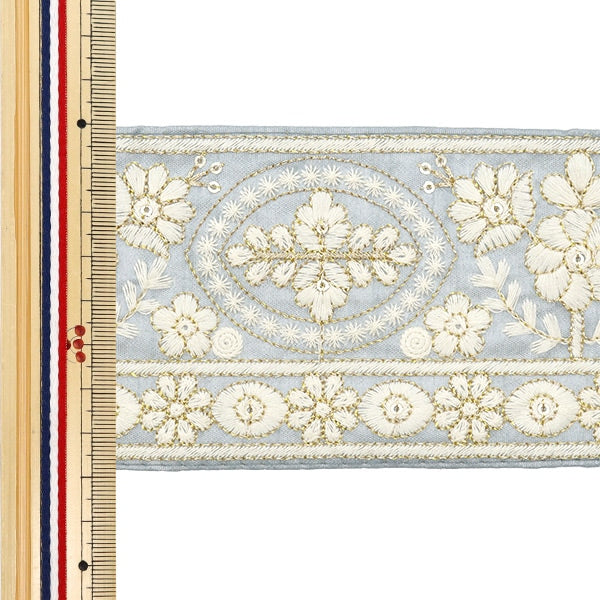 [Aus Menge 5] HandwerkBesätze 『2024 Indischer Stickereibesatz Grau X White M-296a15]