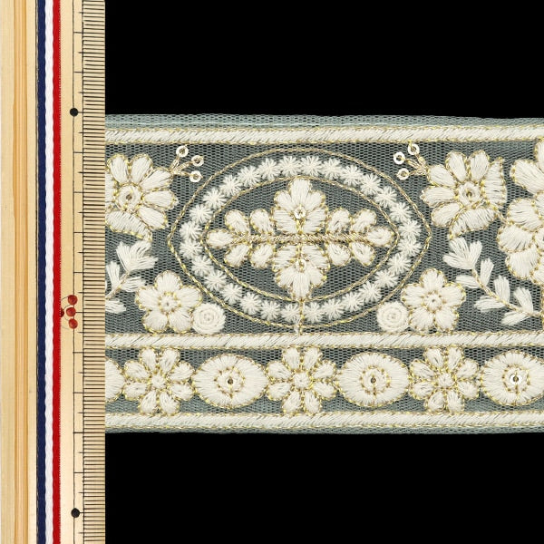 [De la cantidad 5] ArtilleraRibete "2024 Ribete bordado indio Verde x blanco M-296B4"