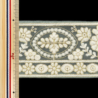 [De la cantidad 5] ArtilleraRibete "2024 Ribete bordado indio Verde x blanco M-296B4"