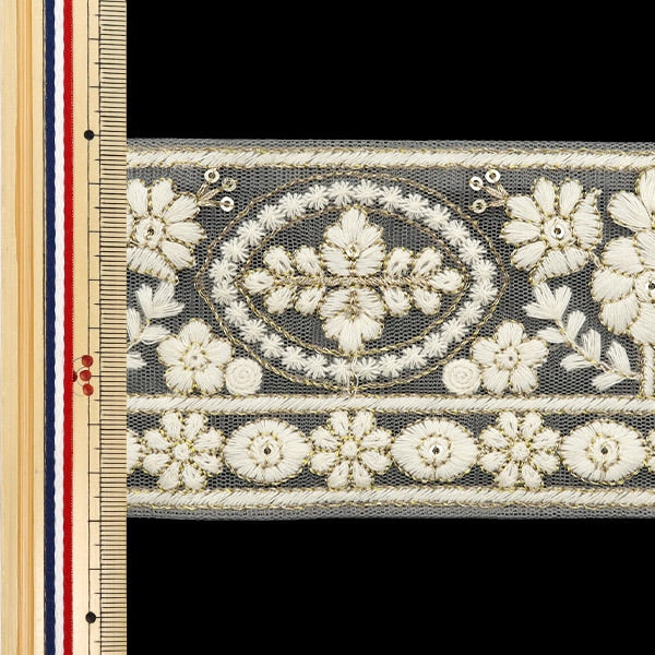 [De la cantidad 5] ArtilleraRibete "2024 Ribete bordado indio Gris x blanco M-296B5"