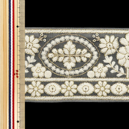 [De la cantidad 5] ArtilleraRibete "2024 Ribete bordado indio Gris x blanco M-296B5"