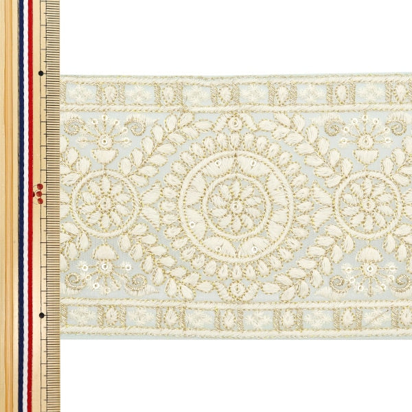 [De la cantidad 5] ArtilleraRibete "2024 Ribete bordado indio Verde x blanco M-297B4"