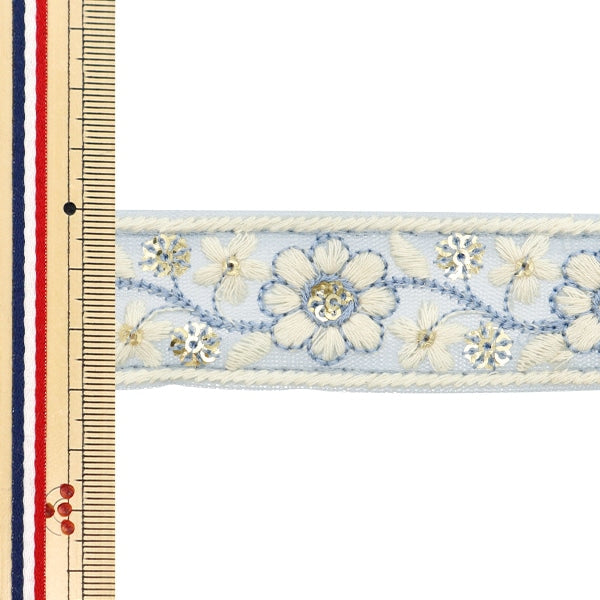 [De la cantidad 5] ArtilleraRibete "2024 Ribete bordado indio Gris x blanco M-303J"