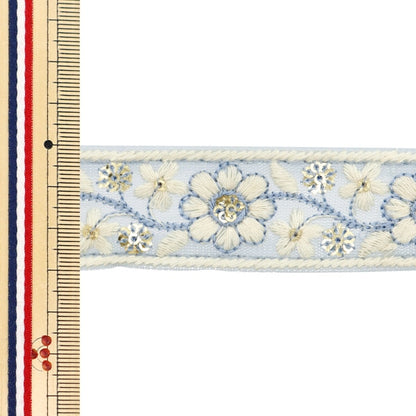 [De la cantidad 5] ArtilleraRibete "2024 Ribete bordado indio Gris x blanco M-303J"