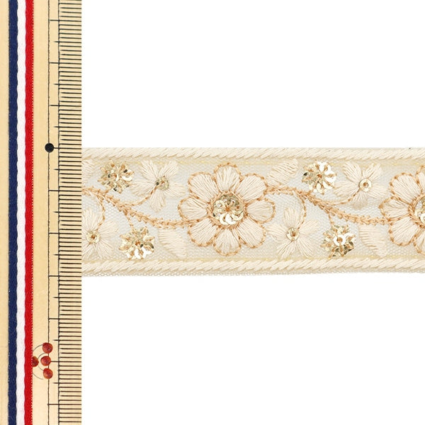 [De la cantidad 5] ArtilleraRibete "2024 Ribete bordado indio Beige x blanco M-303K"