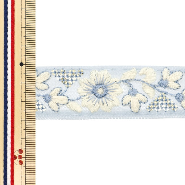 [De la cantidad 5] ArtilleraRibete "2024 Ribete bordado indio Gris x blanco M-304F"