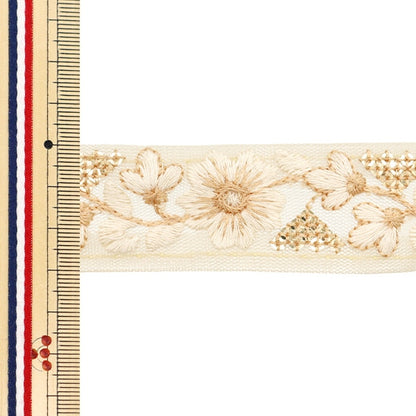 [De la cantidad 5] ArtilleraRibete "2024 Ribete bordado indio Beige x blanco M-304G"