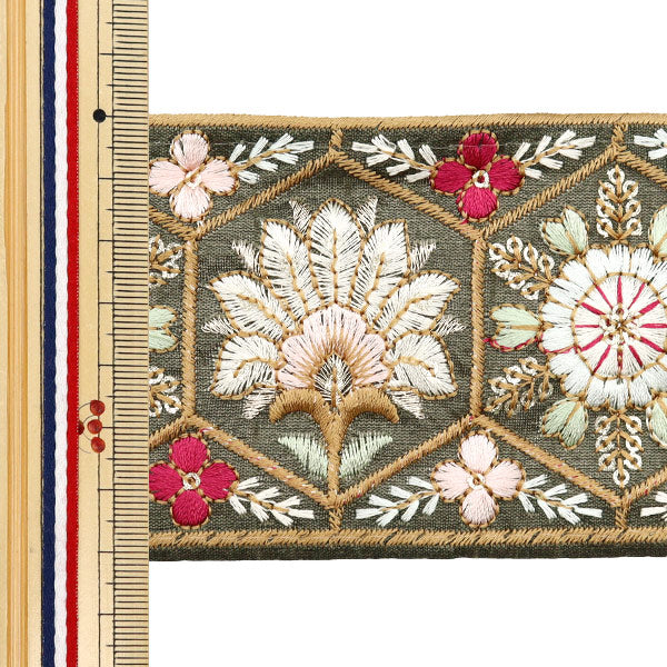 [De la cantidad 5] ArtilleraRibete "2024 Ribete bordado indio Verde x rosa M-230D"