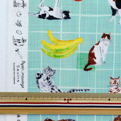 [De la quantité 5] Fabric "Message papier Morley Cross Cat and Table Fruit Blue Egxa-8003-1a" Kokka Kokka