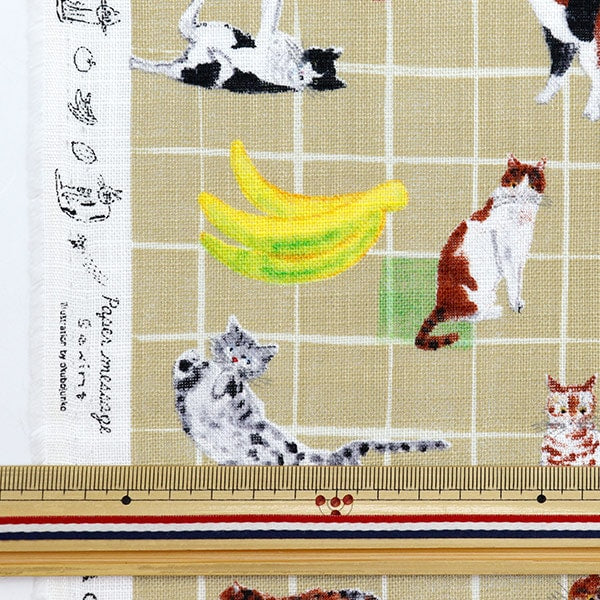 [From quantity 5] Fabric "Paper Message Morley Cross Cat and Table Fruit Beige EGXA-8003-1B" KOKKA