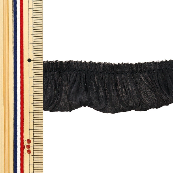 【数量5から】 フリルリボンテープ 『ソフトサテンフリル 約30mm幅 ブラック FR2319』