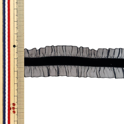 【数量5から】 フリルリボンテープ 『ストレッチベロアフリル 約25mm幅 ブラック FRS2301』