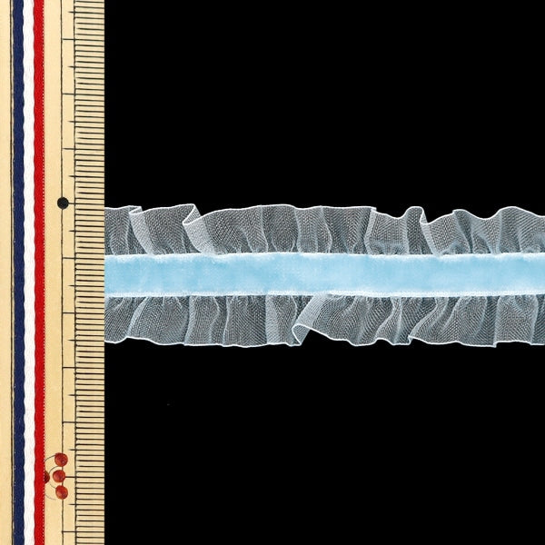 【数量5から】 フリルリボンテープ 『ストレッチベロアフリル 約25mm幅 ライトブルー FRS2301』