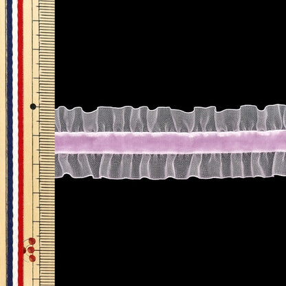 【数量5から】 フリルリボンテープ 『ストレッチベロアフリル 約25mm幅 ライトパープル FRS2301』