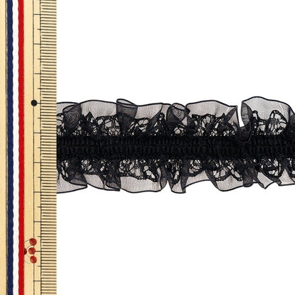【数量5から】 フリルリボンテープ 『ストレッチWレースフリル 約30mm幅 ブラック FRS2305』