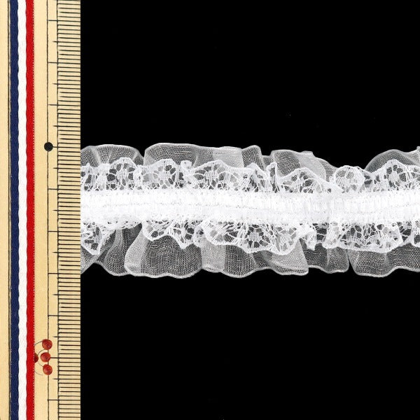 【数量5から】 フリルリボンテープ 『ストレッチWレースフリル 約30mm幅 ホワイト FRS2305』