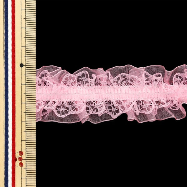 【数量5から】 フリルリボンテープ 『ストレッチWレースフリル 約30mm幅 ライトピンク FRS2305』