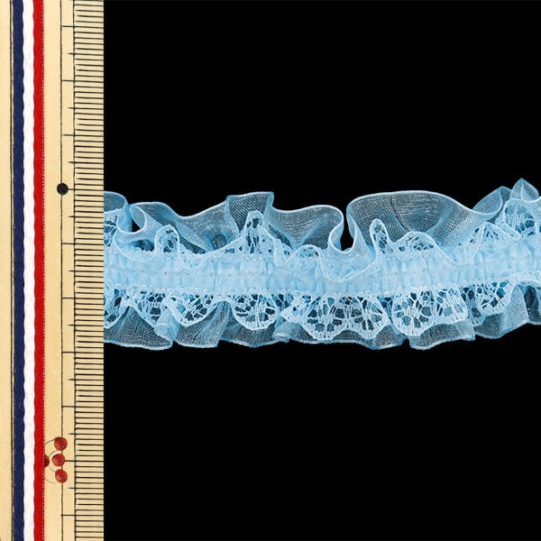 【数量5から】 フリルリボンテープ 『ストレッチWレースフリル 約30mm幅 ライトブルー FRS2305』