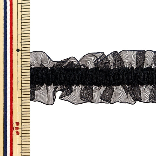 【数量5から】 フリルリボンテープ 『ストレッチWフリル 約30mm幅 ブラック FRS2306』