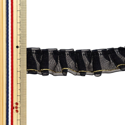 【数量5から】 フリルリボンテープ 『Wレースフリル 約25mm幅 ブラック FR2306』