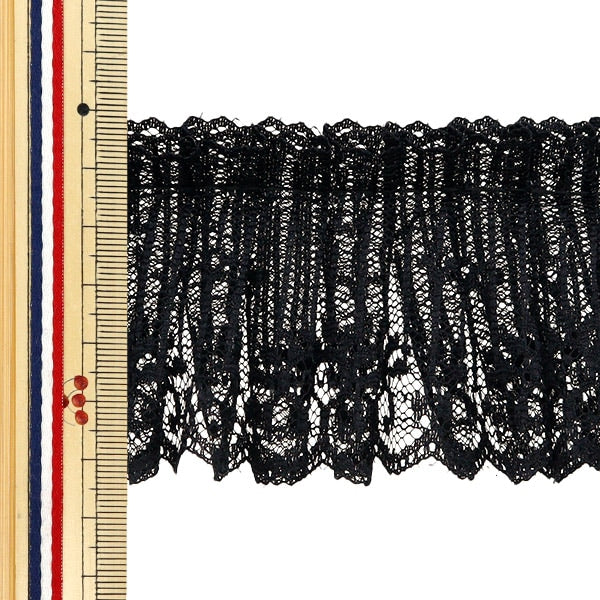 【数量5から】 フリルリボンテープ 『レースフリル 約65mm幅 ブラック FR2317』