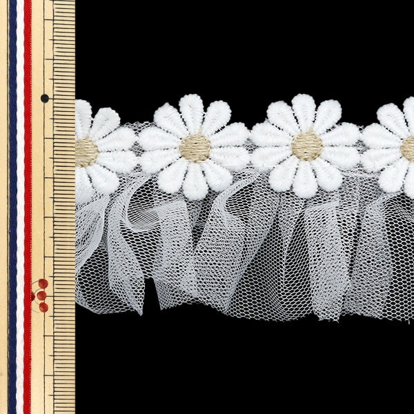 【数量5から】 フリルリボンテープ 『フラワーチュールフリル 約50mm幅 ホワイト FR2341』