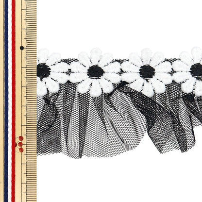 【数量5から】 フリルリボンテープ 『フラワーチュールフリル 約50mm幅 ブラック FR2341』