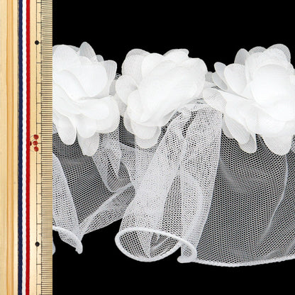 【数量5から】 フリルリボンテープ 『フラワーチュールフリル 約110mm幅 ホワイト FR2343』