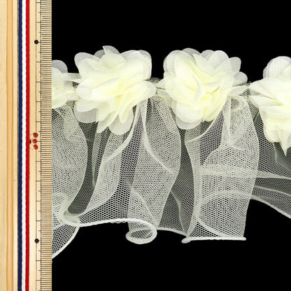 【数量5から】 フリルリボンテープ 『フラワーチュールフリル 約110mm幅 アイボリー FR2343』