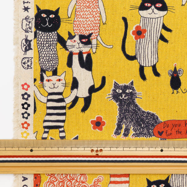 [Aus Menge 5] Stoff "Zauber von Mia Cotton Leinen Canvas Cat Series Yellow EPX-2020-1D" KOKKA