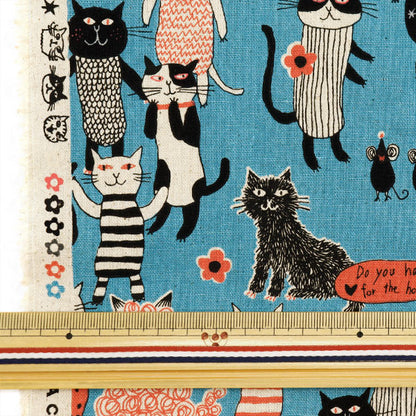 [De la quantité 5] tissu "Sort par Mia Cotton Linen Canvas Cat Series Blue Epx-2020-1E" Kokka Cocka