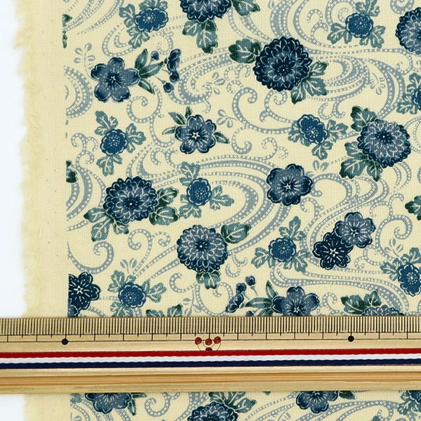 [From quantity 5] Fabric 『Sheeting Kiku-style water BLUE 83062-1-2]