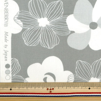 [From quantity 5] Fabric 『Oxford Flower border gray 850467-1-2]