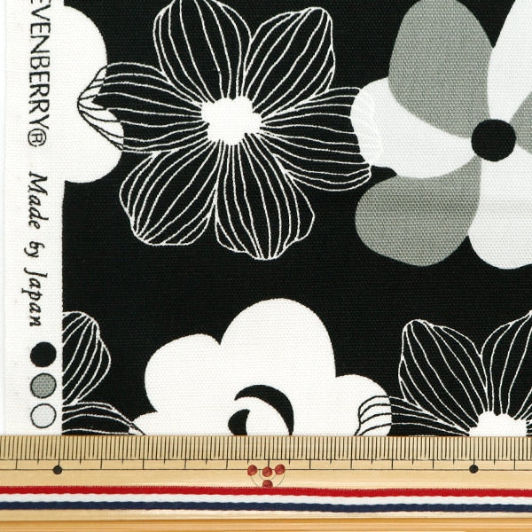 [From quantity 5] Fabric 『Oxford Flower border black 850467-1-3]