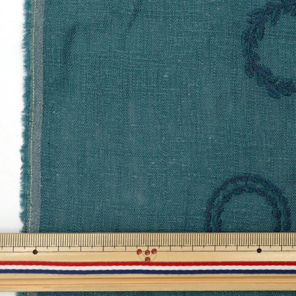 [De la cantidad 5] Fabric "Bordado de mezcla de lino Toromi (círculo) azul verde lilim-cir-bg"