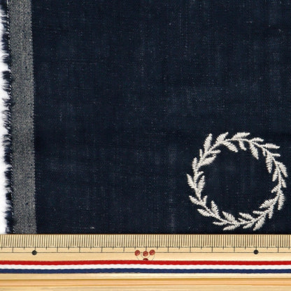 [De la quantité 5] tissu "Toromi Linen Blend Brodery (Circle) Navy x Kinari Lilym-Cir-NV"