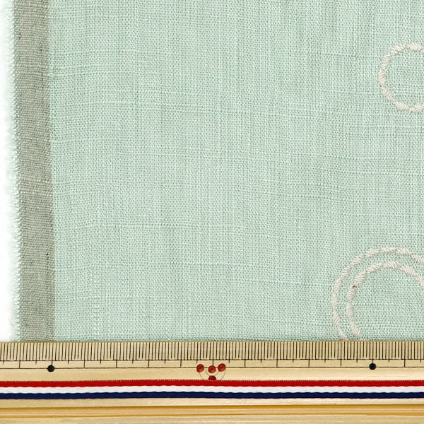 [De la quantité 5] tissu "Toromi Linen Blend Brodery (Circle) Blue clair vert x kinari lilym-cir-lb"