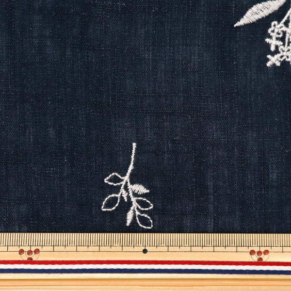 [De la cantidad 5] Fabric "Toromi Linen Blend Bordery (Botanical) Navy X Kinari Lilym-Bot-NV"