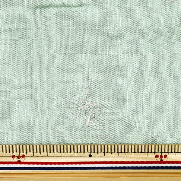 [From quantity 5] Fabric "Toromi linen blend embroidery (botanical) Light blue green x Kinari Liryem-Bot-LB"