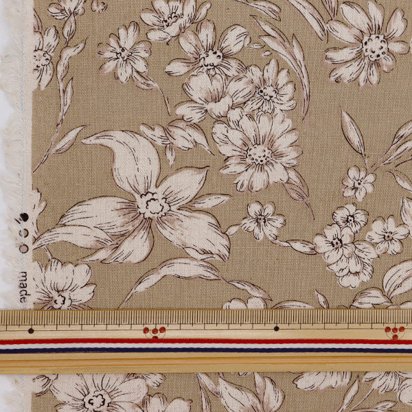 [Aus Menge 5] Stoff "Baumwoll-Hanf-Leinwand geätzte Blume Beige 38129-1a"